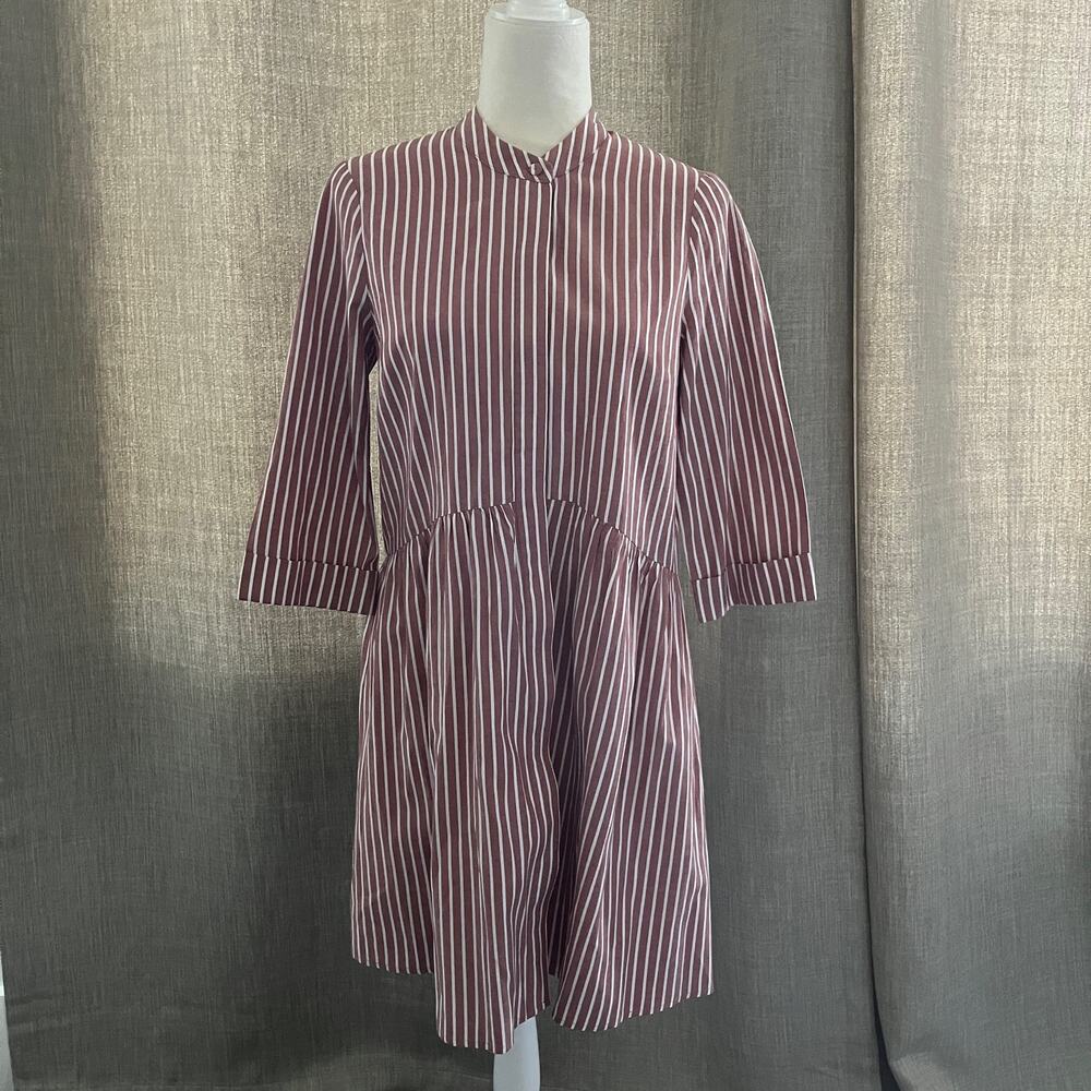 Tuckernuck Stripe Drop Waist Shirt Dress Rochelle Behrens Small Red White